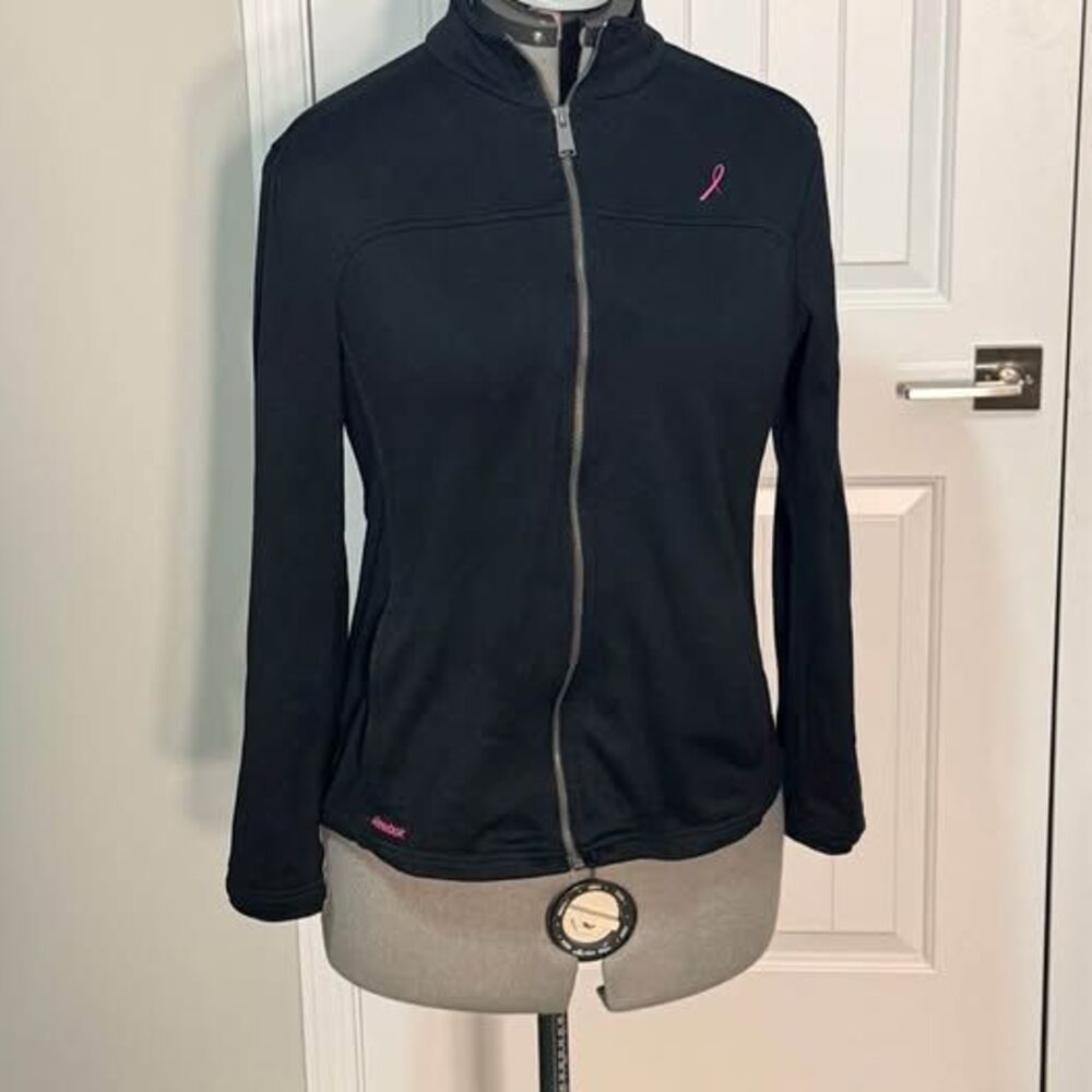M Reebok Breast Cancer Awareness Full-Zip Jacket black, 20” p-p, 24” length, C76